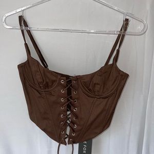 NWT Laceup Chocolate Satin Bustier